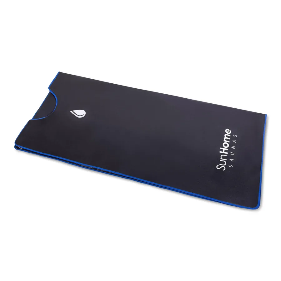 The Sun Home Infrared Sauna Blanket, a dark infrared sauna blanket shown open and flat.
