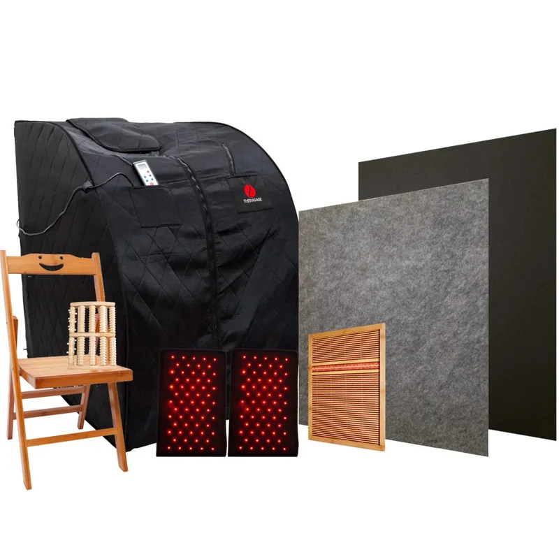 The Therasage Thera360 Plus, a fold-out portable infrared sauna tent you sit inside with your head out.